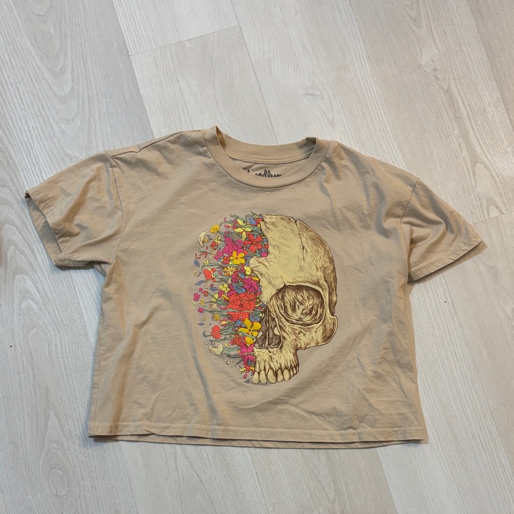 Threadless Tan Skull Graphic Crop Top